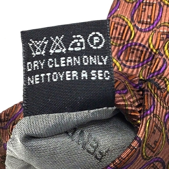 FENDI VINTAGE Copper With Gold and Purple Rings around Logo Print Silk Tie - Picture 11 of 15